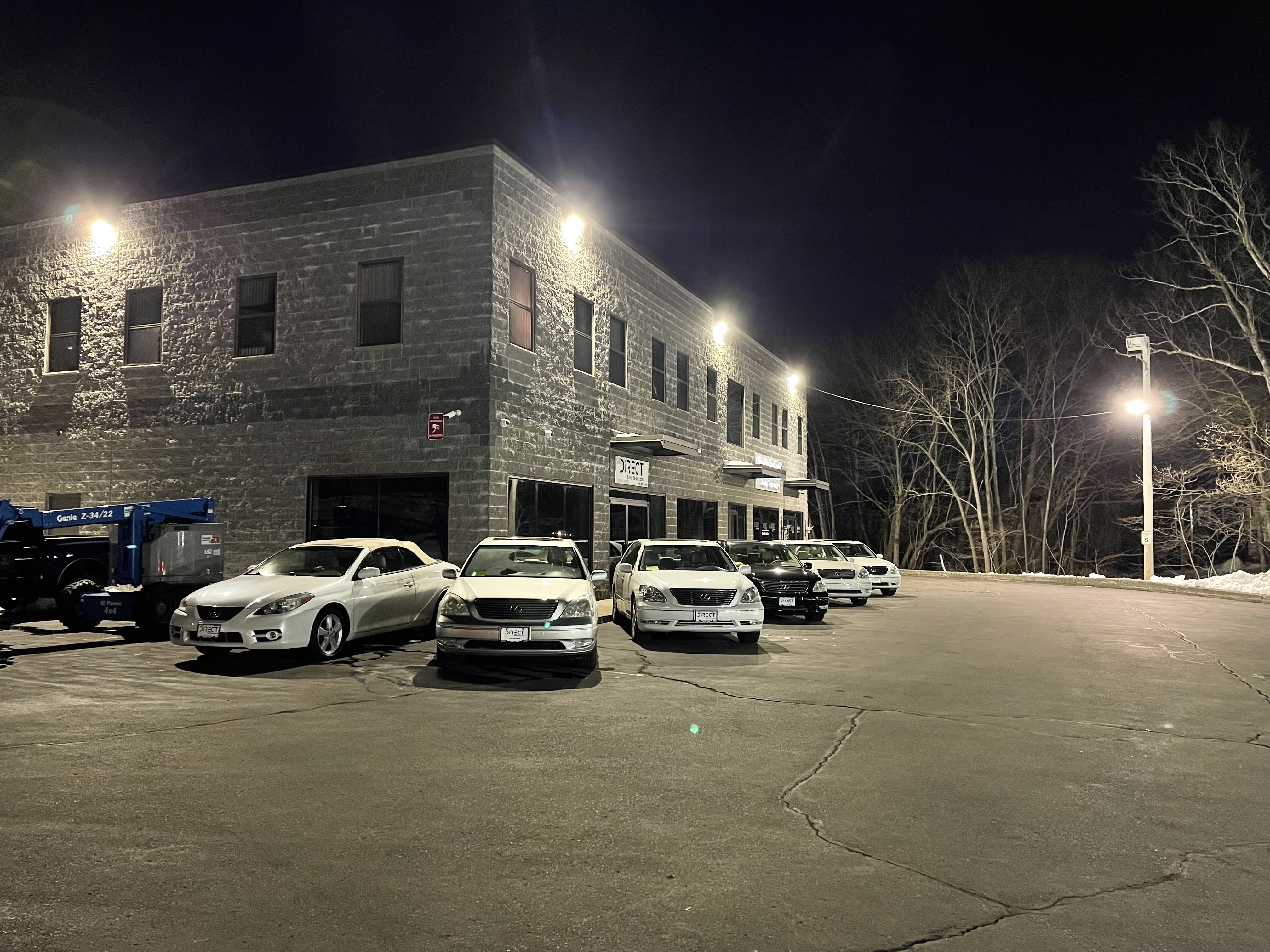 Car dealership completed lighting at night