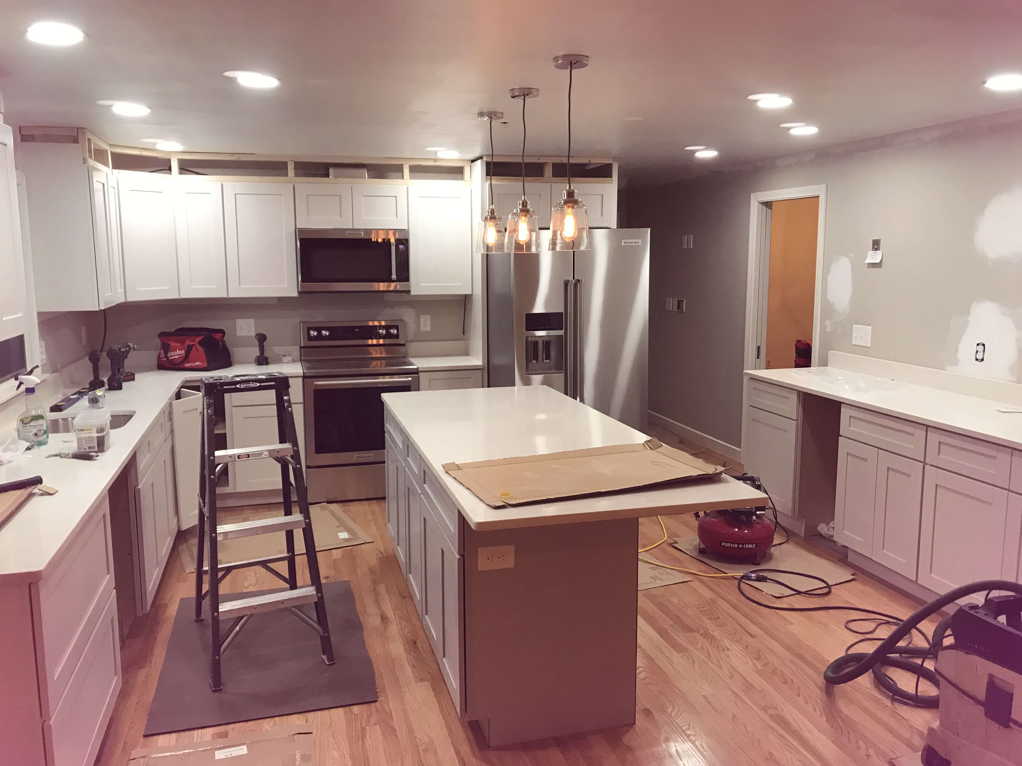 Kitchen remodel recessed and pendant lighting